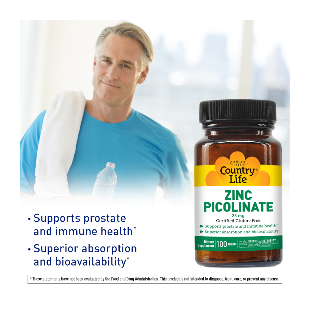 Витамины и минералы Country Life Zinc Picolinate 25 mg, 100 таблеток. Фото 3