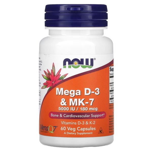 Витамины и минералы NOW Mega D3 & MK-7, 60 вегакапсул