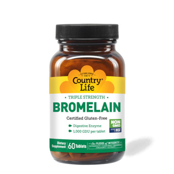 Натуральная добавка Country Life Bromelain 500 mg Triple Strength, 60 таблеток