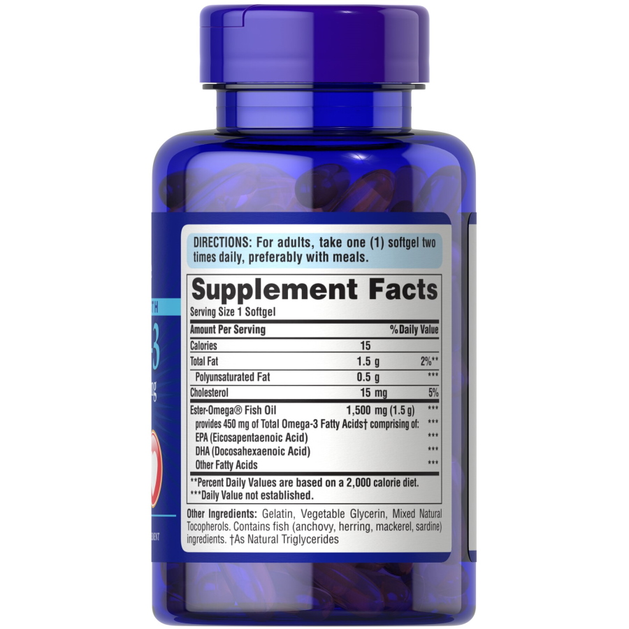 Жирні кислоти Puritan's Pride Omega 3 Fish Oil 1500 mg Extra Strength, 60 капсул. Фото 2