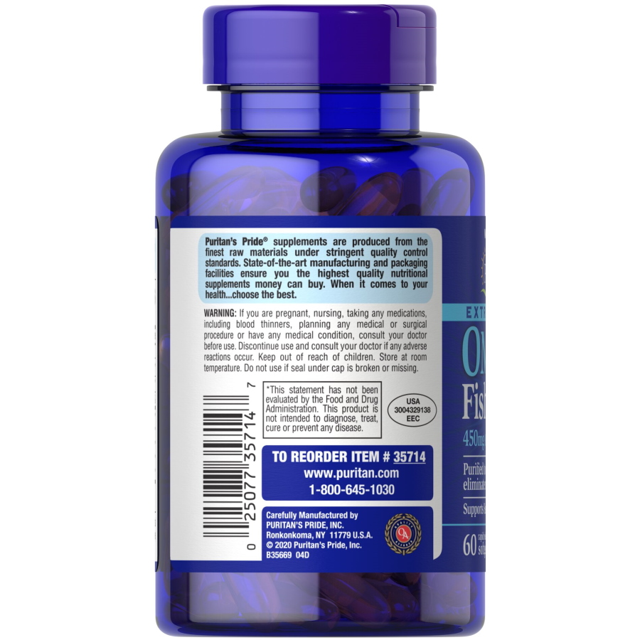 Жирні кислоти Puritan's Pride Omega 3 Fish Oil 1500 mg Extra Strength, 60 капсул. Фото 3