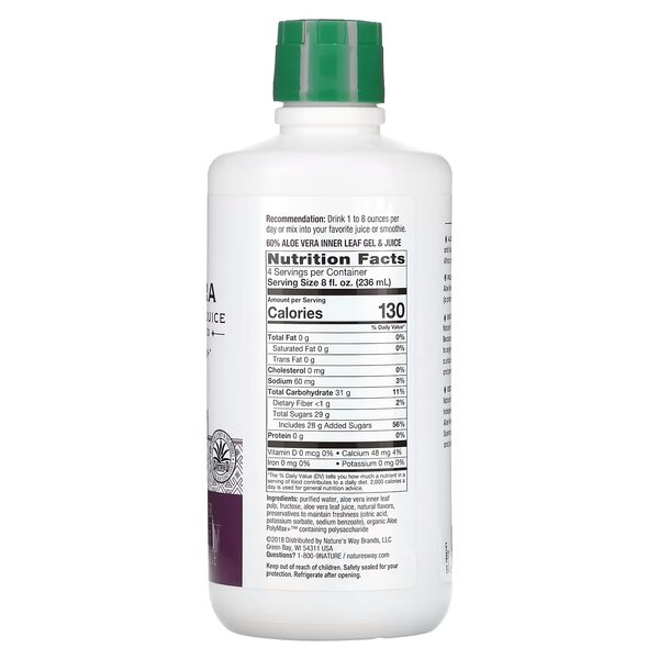 Натуральная добавка Nature's Way Aloe Vera Leaf Gel and Juice, 1 л. Фото 2