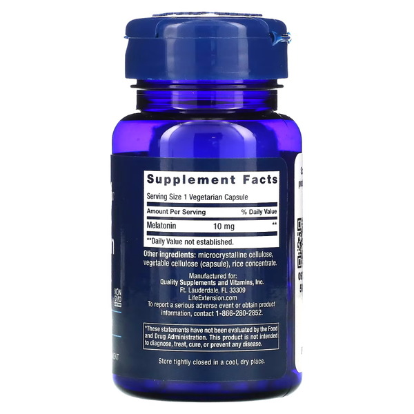 Натуральна добавка Life Extension Melatonin 10 mg, 60 вегакапсул. Фото 2