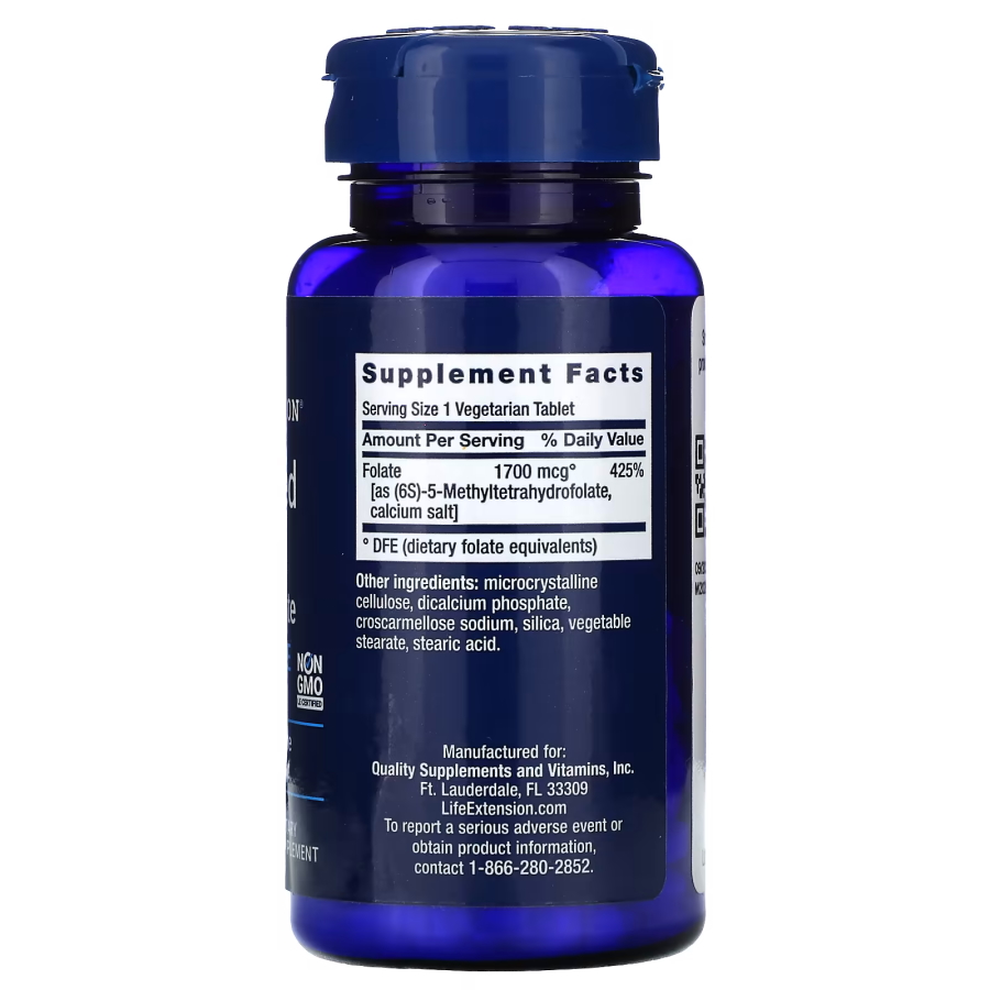 Витамины и минералы Life Extension Optimized Folate 1700 mcg, 100 таблеток. Фото 2