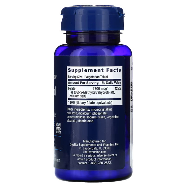 Витамины и минералы Life Extension Optimized Folate 1700 mcg, 100 таблеток. Фото 2