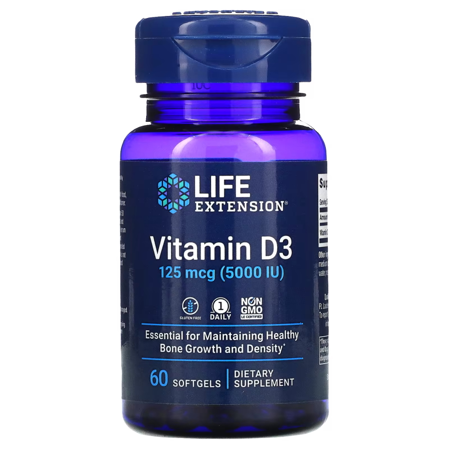 Витамины и минералы Life Extension Vitamin D3 5000 IU, 60 капсул