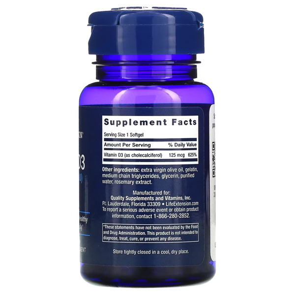Витамины и минералы Life Extension Vitamin D3 5000 IU, 60 капсул. Фото 2