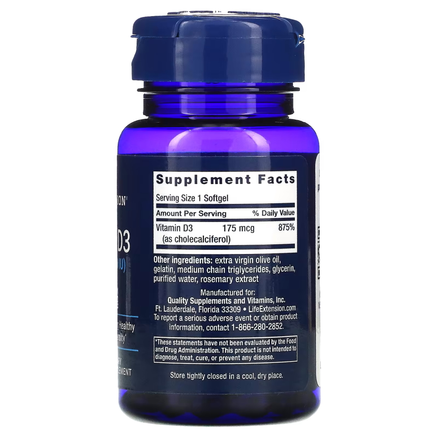 Витамины и минералы Life Extension Vitamin D3 7000 IU, 60 капсул. Фото 2