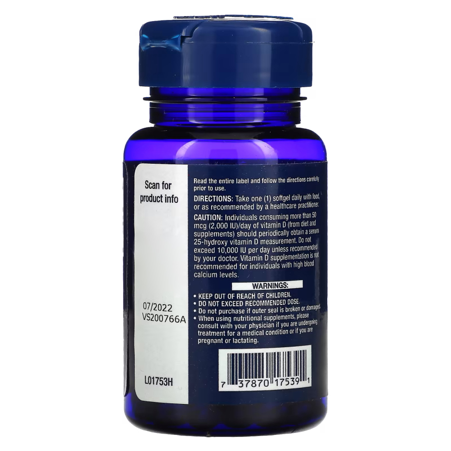 Витамины и минералы Life Extension Vitamin D3 1000 IU, 90 капсул. Фото 3