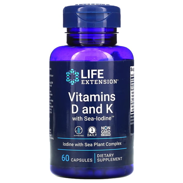 Витамины и минералы Life Extension Vitamins D and K with Sea-Iodine, 60 капсул