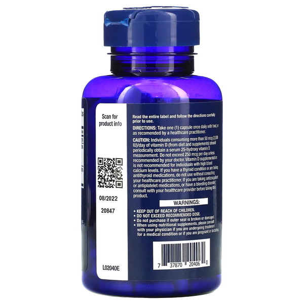 Витамины и минералы Life Extension Vitamins D and K with Sea-Iodine, 60 капсул. Фото 3