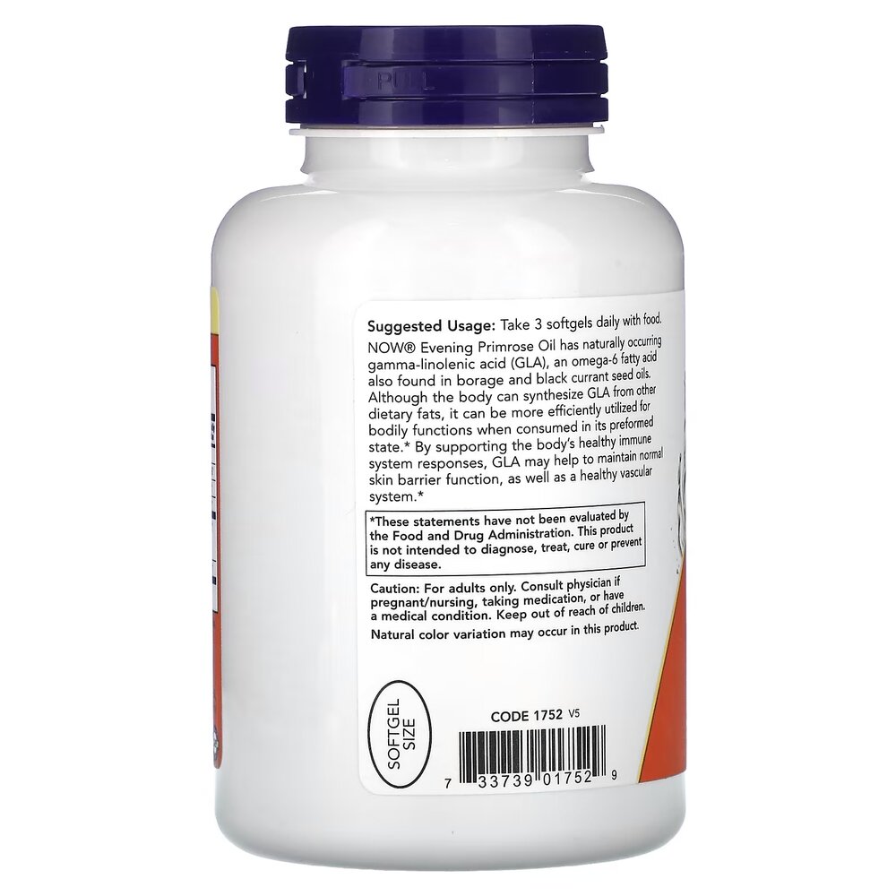 Жирные кислоты NOW Evening Primrose Oil 500 mg, 250 капсул. Фото 3