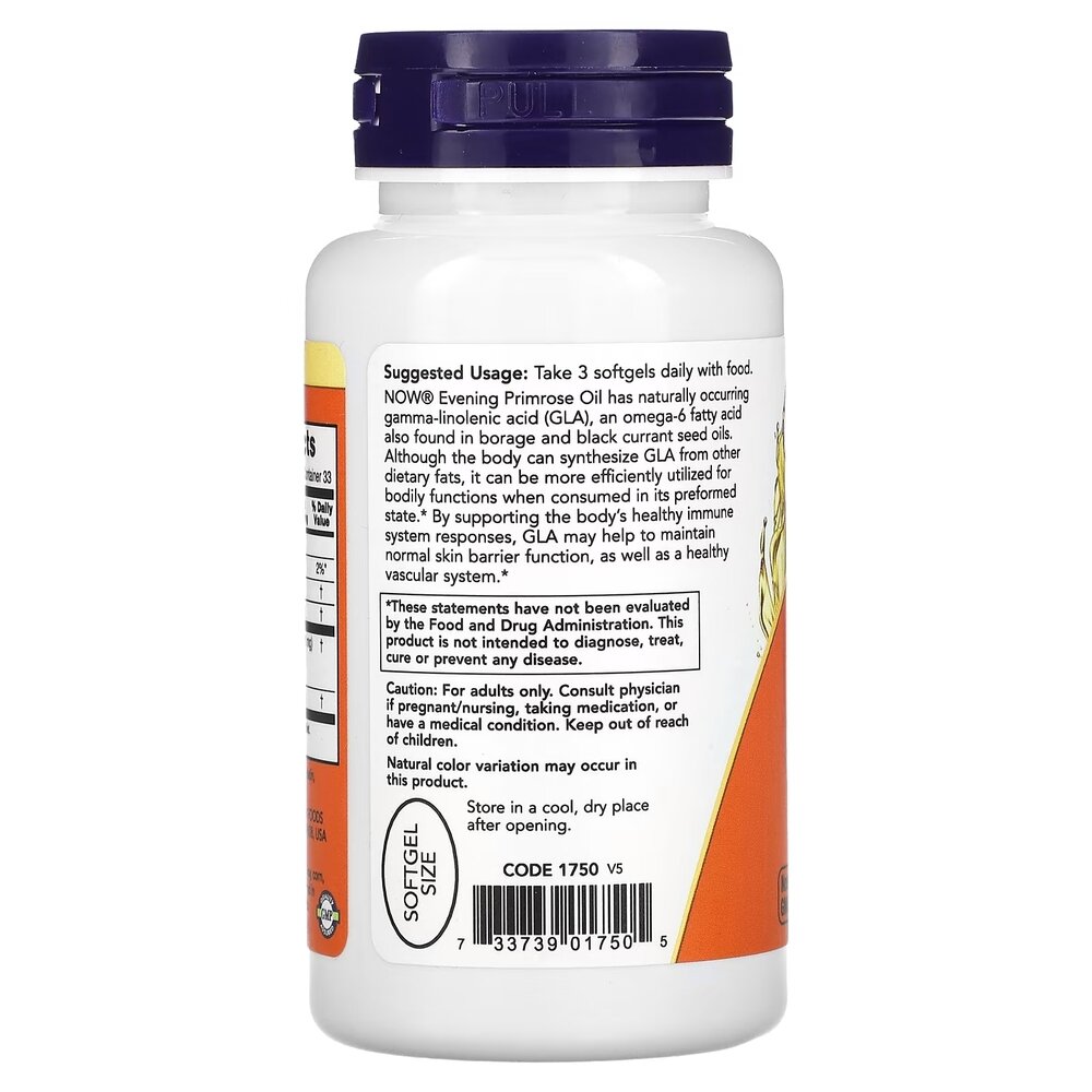 Жирные кислоты NOW Evening Primrose Oil 500 mg, 100 капсул. Фото 3