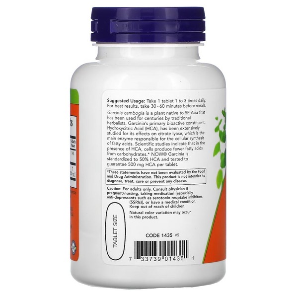 Натуральна добавка NOW Garcinia 1000 mg, 120 таблеток. Фото 3