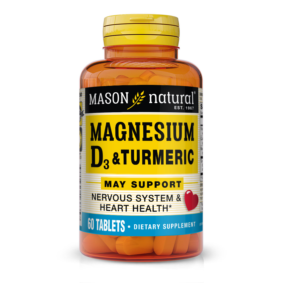 Витамины и минералы Mason Natural Magnesium & Vitamin D3 with Turmeric, 60 таблеток