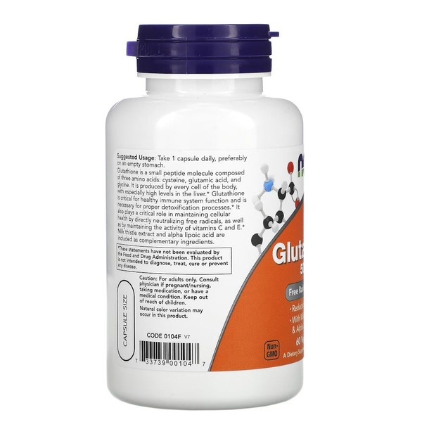Аминокислота NOW Glutathione 500 mg, 60 вегакапсул. Фото 2