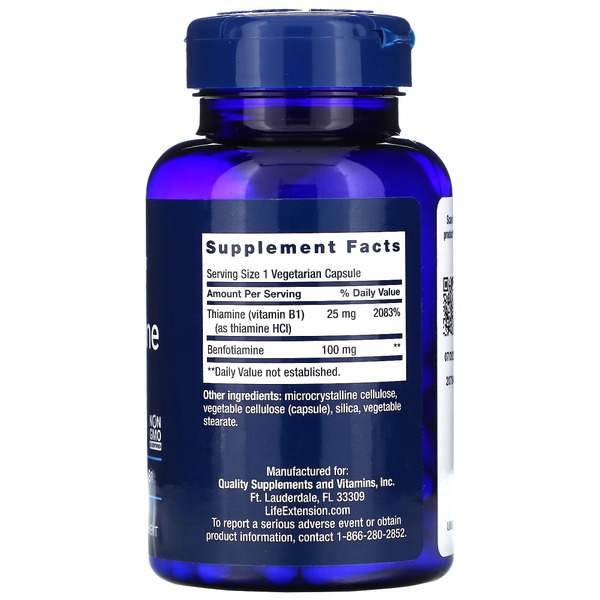Витамины и минералы Life Extension Benfotiamine with Thiamine, 120 вегакапсул. Фото 2