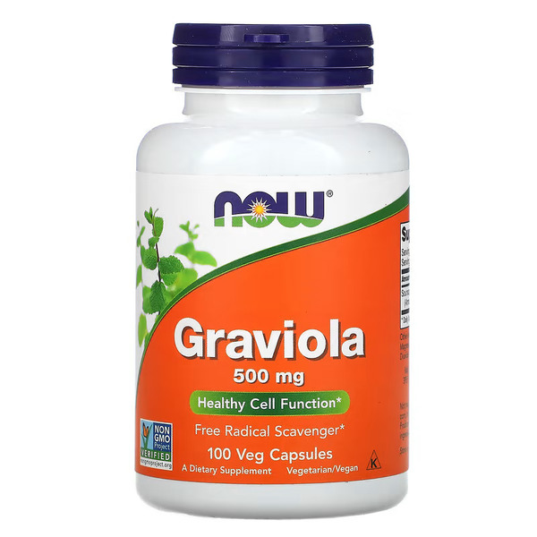 Натуральна добавка NOW Graviola 500 mg, 100 вегакапсул