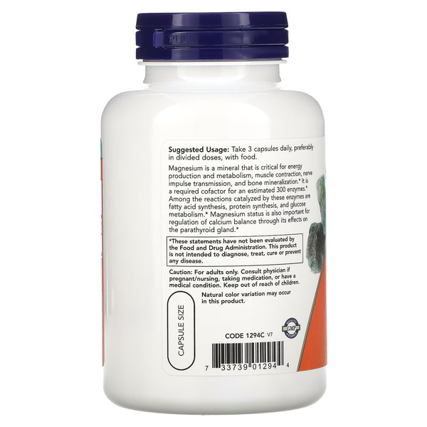 Вітаміни та мінерали NOW Magnesium Citrate, 120 вегакапсул. Фото 3