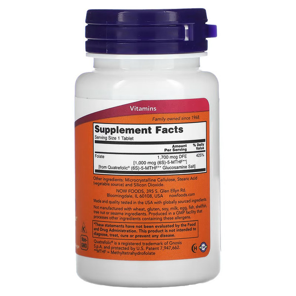 Вітаміни та мінерали NOW Methyl Folate 1000 mcg, 90 таблеток. Фото 2