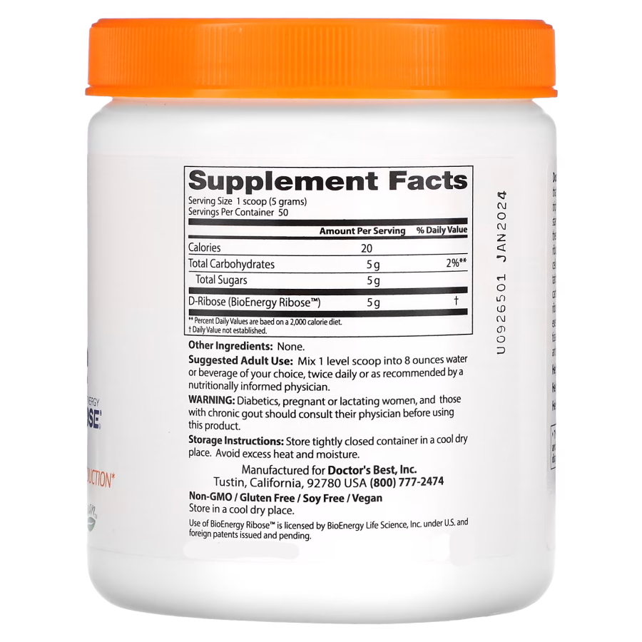 Натуральная добавка Doctor's Best Pure D-Ribose Powder, 250 грамм. Фото 2