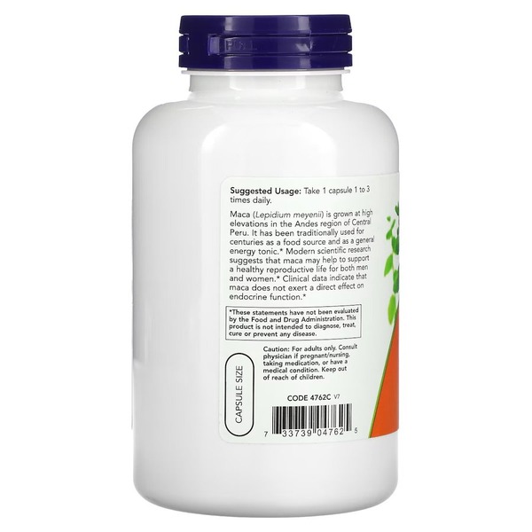 Натуральная добавка NOW Maca 500 mg, 250 вегакапсул. Фото 3