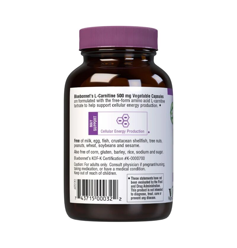 Жироспалювач Bluebonnet Nutrition L-Carnitine 500 mg, 30 вегакапсул. Фото 3