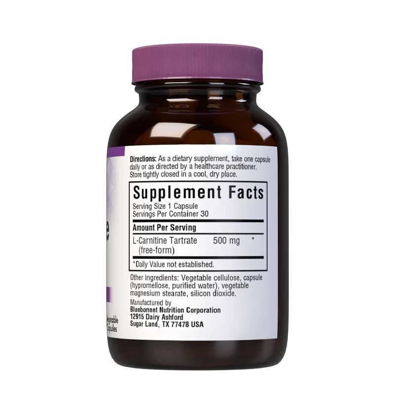 Жироспалювач Bluebonnet Nutrition L-Carnitine 500 mg, 30 вегакапсул. Фото 2