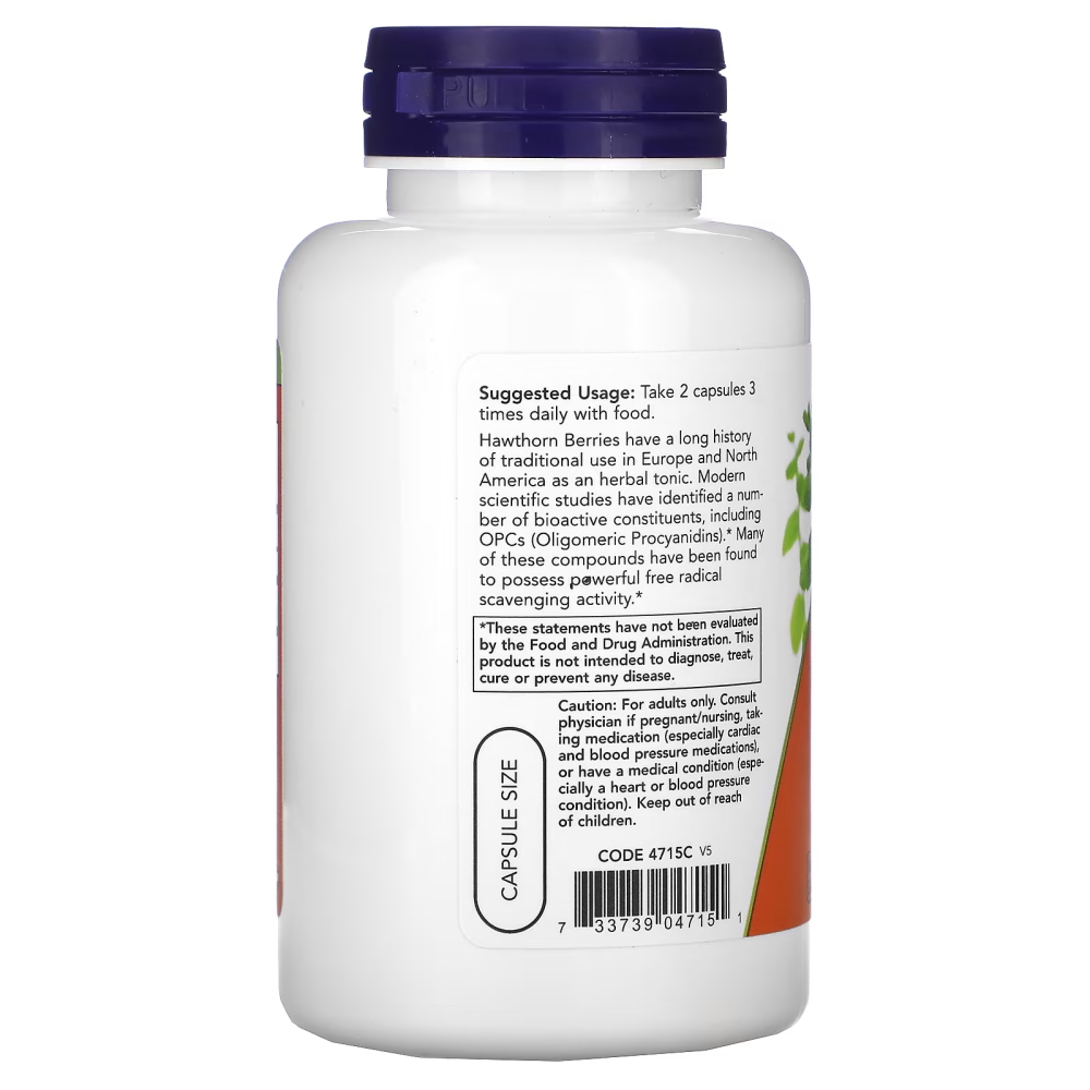Натуральная добавка NOW Hawthorn Berry 540 mg, 100 вегакапсул. Фото 3