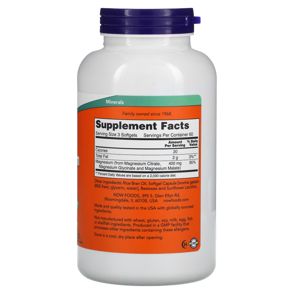 Вітаміни та мінерали NOW Magnesium Citrate, 180 капсул. Фото 2