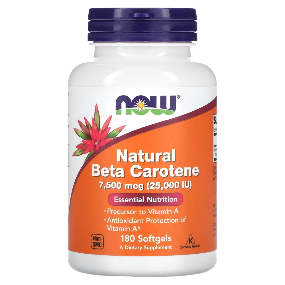 Витамины и минералы NOW Natural Beta Carotene 25000 IU, 180 капсул