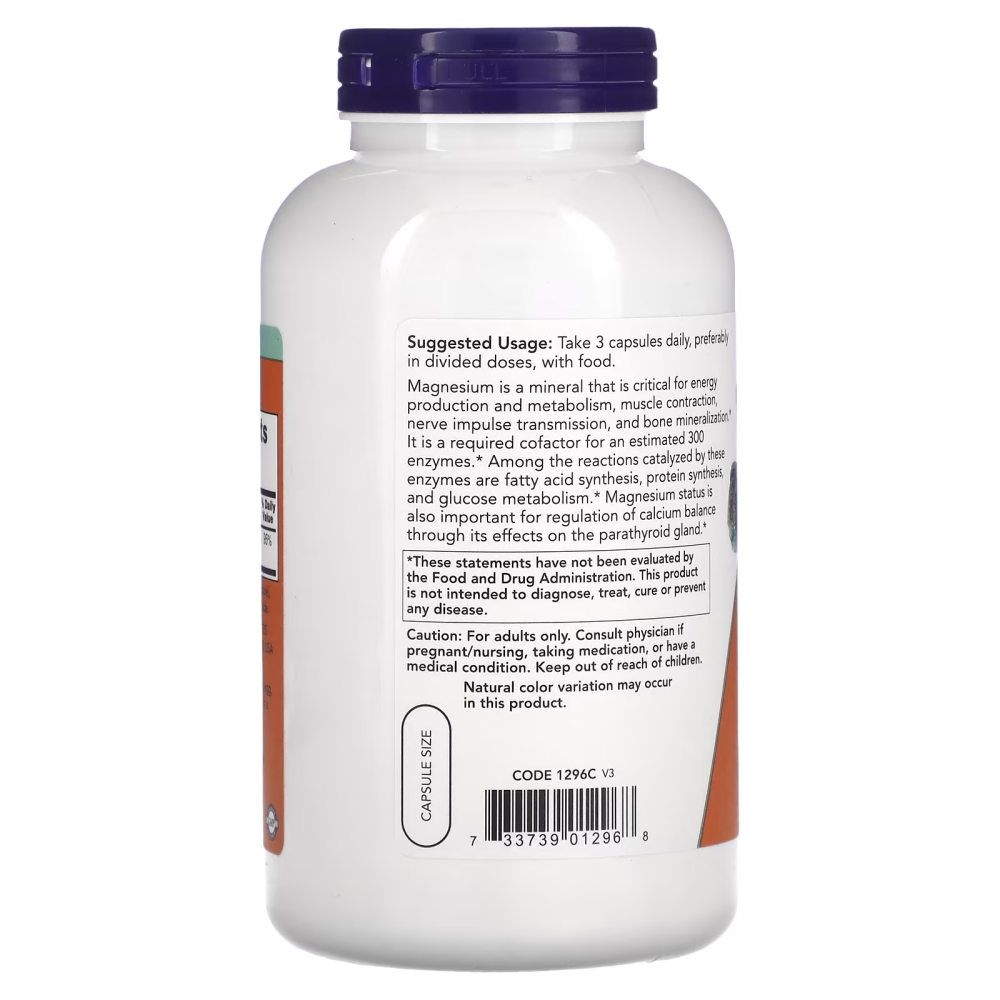 Вітаміни та мінерали NOW Magnesium Citrate, 240 вегакапсул. Фото 3