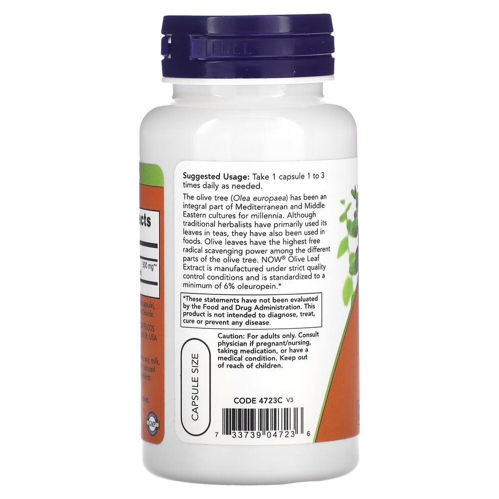 Натуральная добавка NOW Olive Leaf 500 mg, 60 вегакапсул. Фото 3
