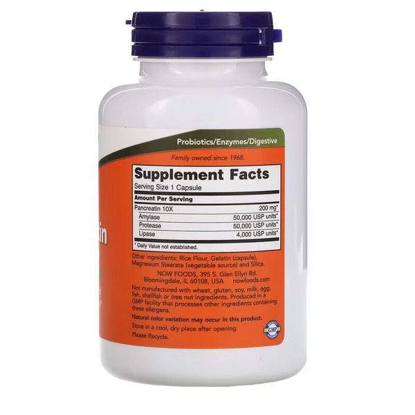Пробиотики и пребиотики NOW Pancreatin 2000 mcg, 250 капсул. Фото 2