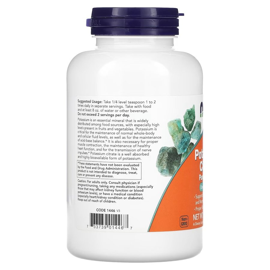 Вітаміни та мінерали NOW Potassium Citrate, 340 грам. Фото 3