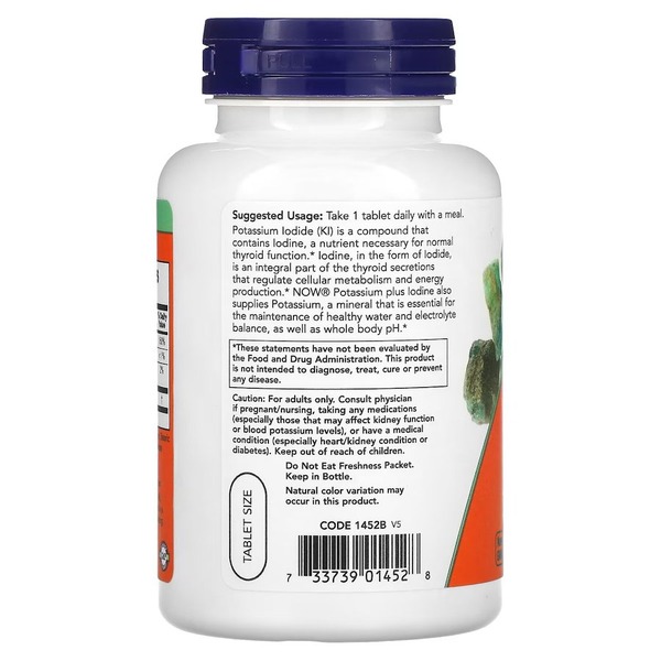 Вітаміни та мінерали NOW Potassium plus Iodine, 180 таблеток. Фото 3