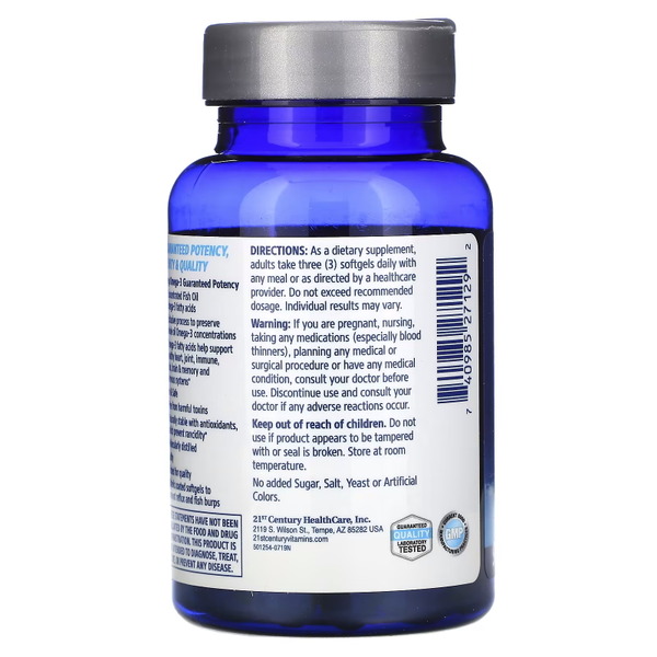 Жирні кислоти 21st Century Alaska Wild Fish Oil Mega Omega-3, 90 капсул. Фото 4
