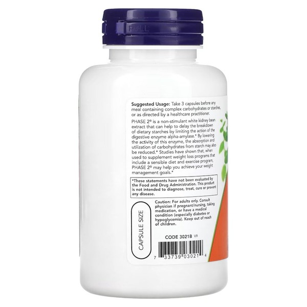 Натуральная добавка NOW Phase 2 White Kidney Bean Extract 500 mg, 120 вегакапсул. Фото 3