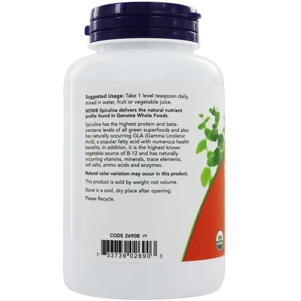Натуральная добавка NOW Spirulina Powder Certified Organic, 113 грамм. Фото 3