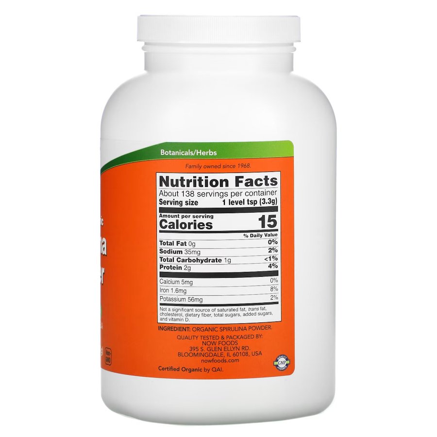 Натуральна добавка NOW Spirulina Powder Organic Certified Organic, 454 грам. Фото 2