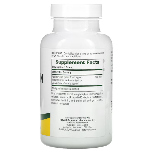 Натуральна добавка Natures Plus Apple Pectin 500 mg, 180 таблеток. Фото 2