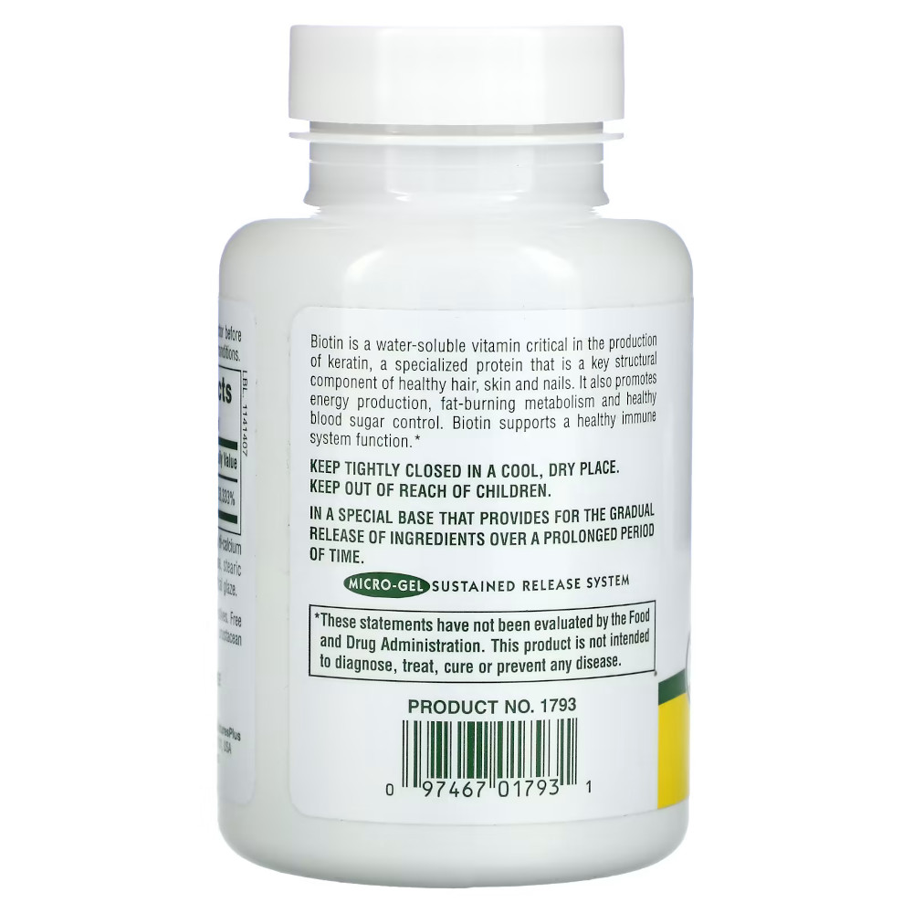 Вітаміни та мінерали Natures Plus Biotin 10000 mcg, 90 таблеток. Фото 3