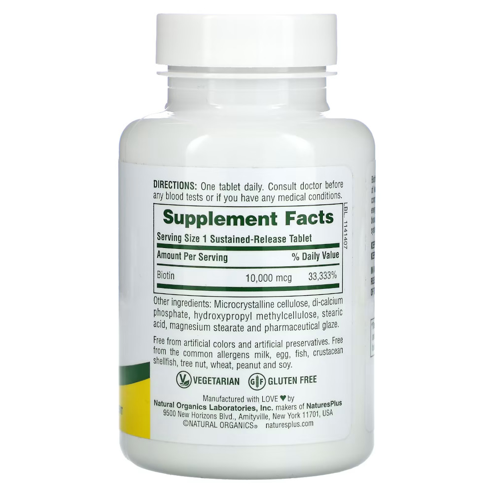 Вітаміни та мінерали Natures Plus Biotin 10000 mcg, 90 таблеток. Фото 2
