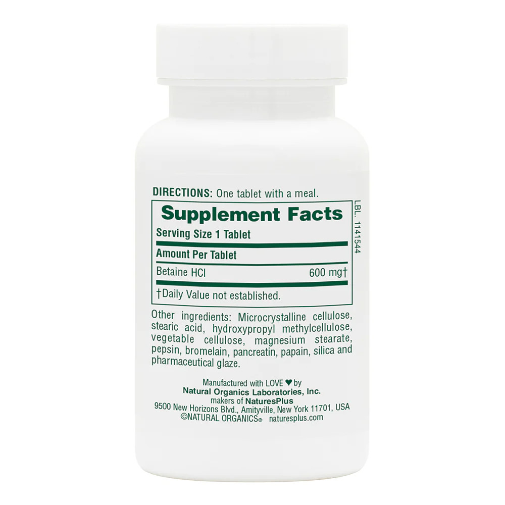 Натуральная добавка Natures Plus Betaine Hydrochloride 600 mg, 90 таблеток. Фото 2