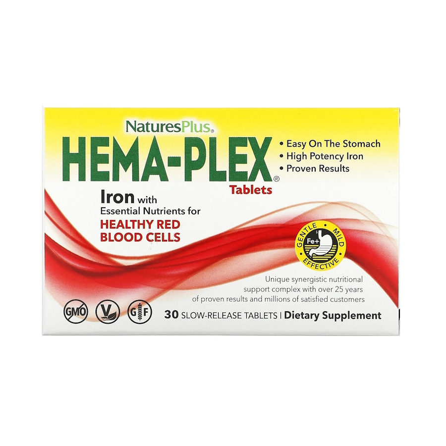 Вітаміни та мінерали Natures Plus Hema-Plex, 30 таблеток Блістер
