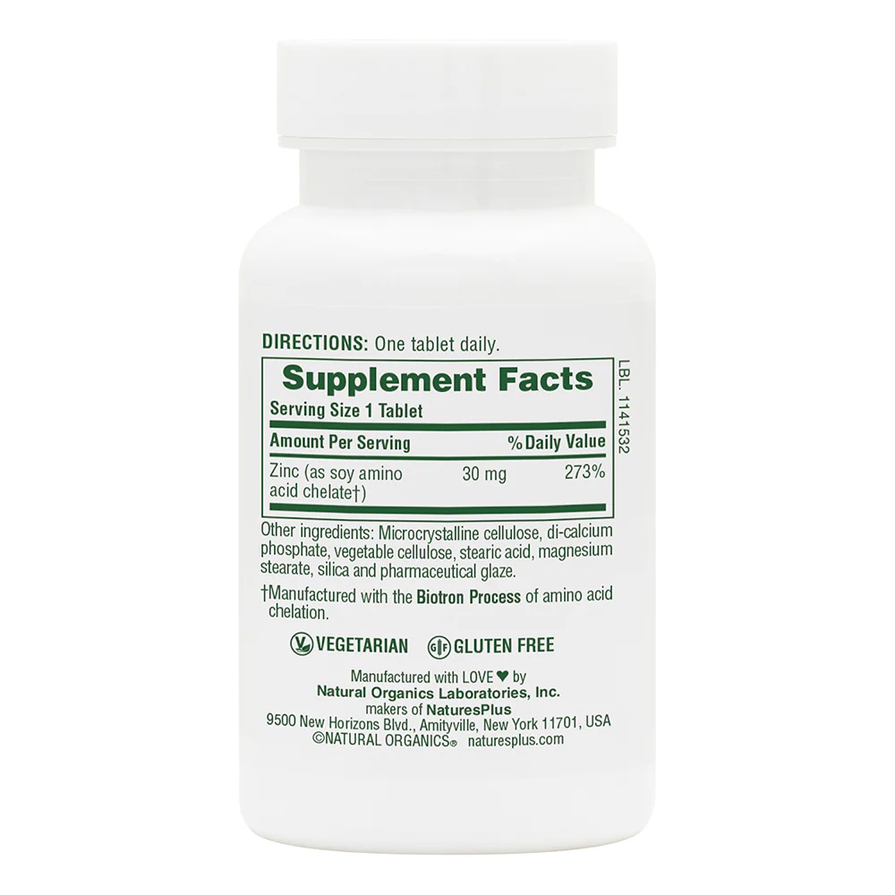 Витамины и минералы Natures Plus Zinc 30 mg, 90 таблеток. Фото 2