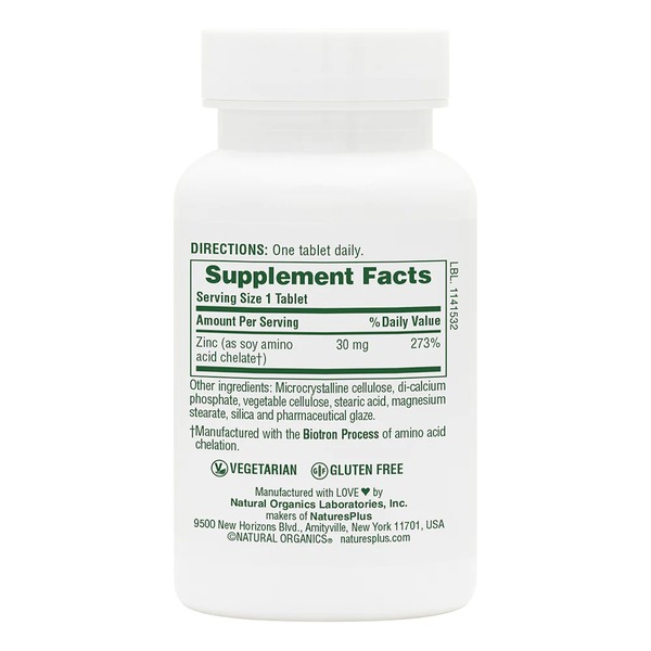 Витамины и минералы Natures Plus Zinc 30 mg, 90 таблеток. Фото 2