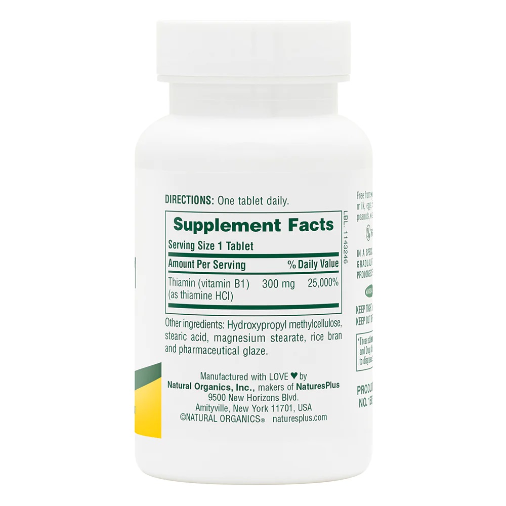 Вітаміни та мінерали Natures Plus Vitamin B1 300 mg, 90 таблеток. Фото 2