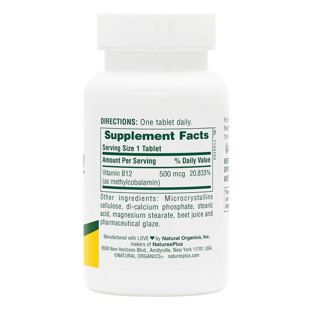Витамины и минералы Natures Plus Vitamin B12 500 mcg, 90 таблеток. Фото 2