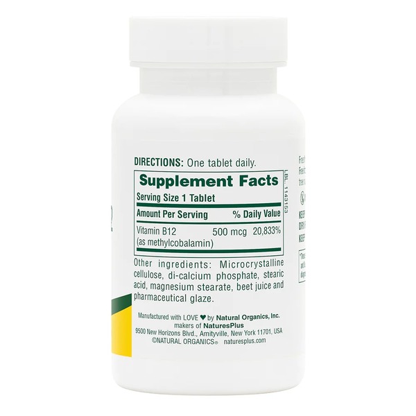 Витамины и минералы Natures Plus Vitamin B12 500 mcg, 90 таблеток. Фото 2